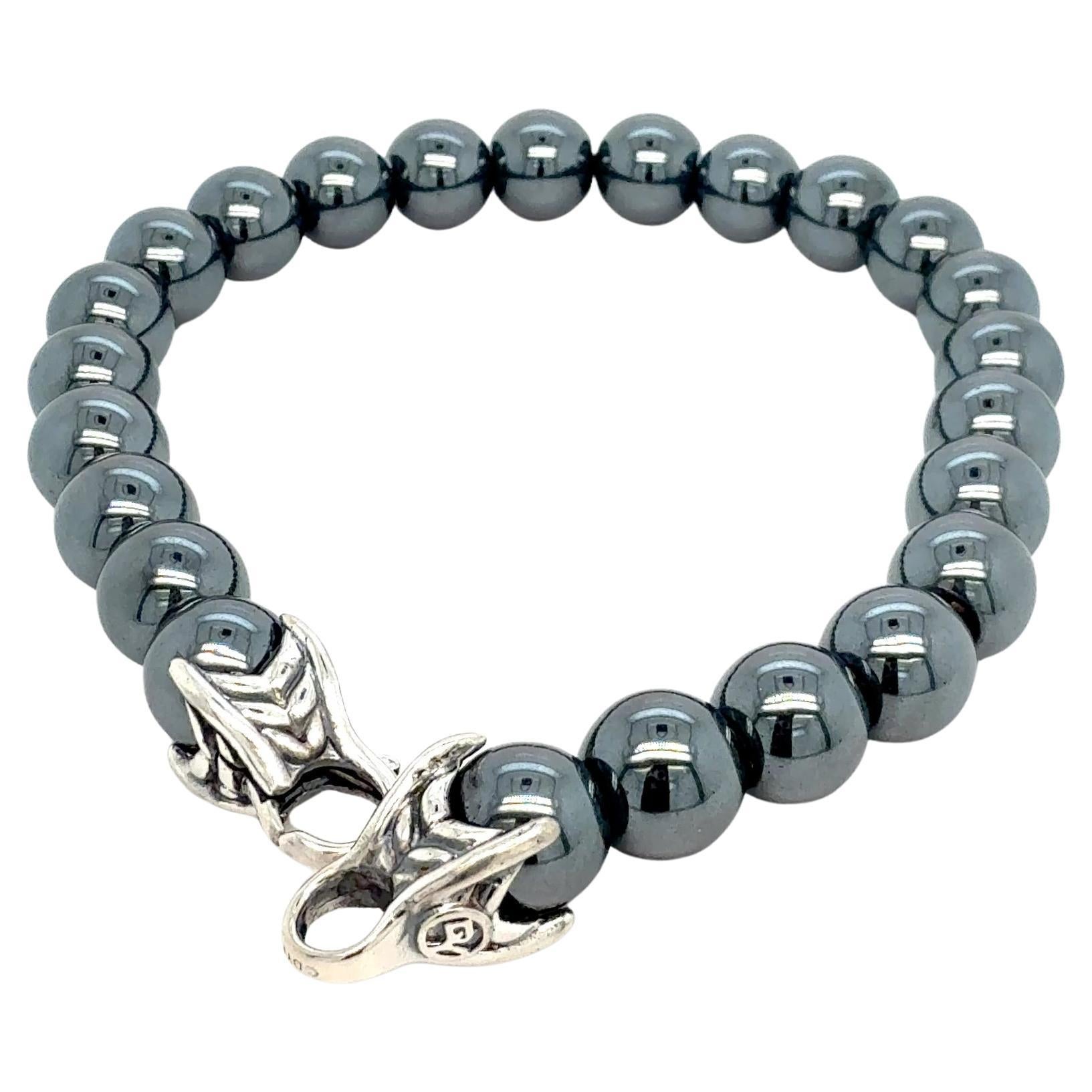 David Yurman Hematite Spiritual Beads Bracelet 8" 8 mm Sterling Silver Estate