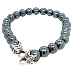 David Yurman Hematite Spiritual Beads Bracelet 8" 8 mm Sterling Silver Estate