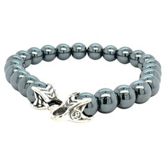 David Yurman Hematite Spiritual Beads Bracelet 8" 8 mm Sterling Silver Estate