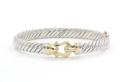 David Yurman Hinged Cable Buckle Bracelet Bangle Sterling Silver 18k Yellow Gold