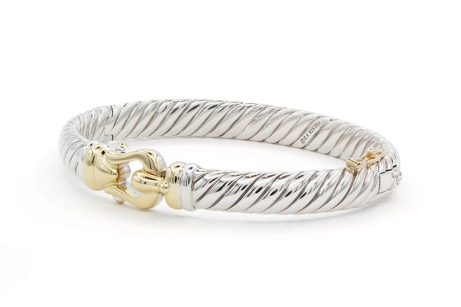 Armreif mit Scharnier und Kabelschnalle aus Sterlingsilber von David Yurman aus 18 Karat Gelbgold (Zeitgenössisch)