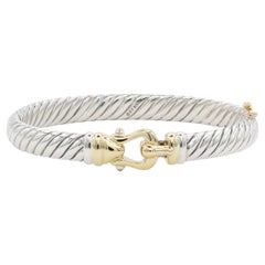 David Yurman Hinged Cable Buckle Bracelet Bangle Sterling Silver 18k Yellow Gold