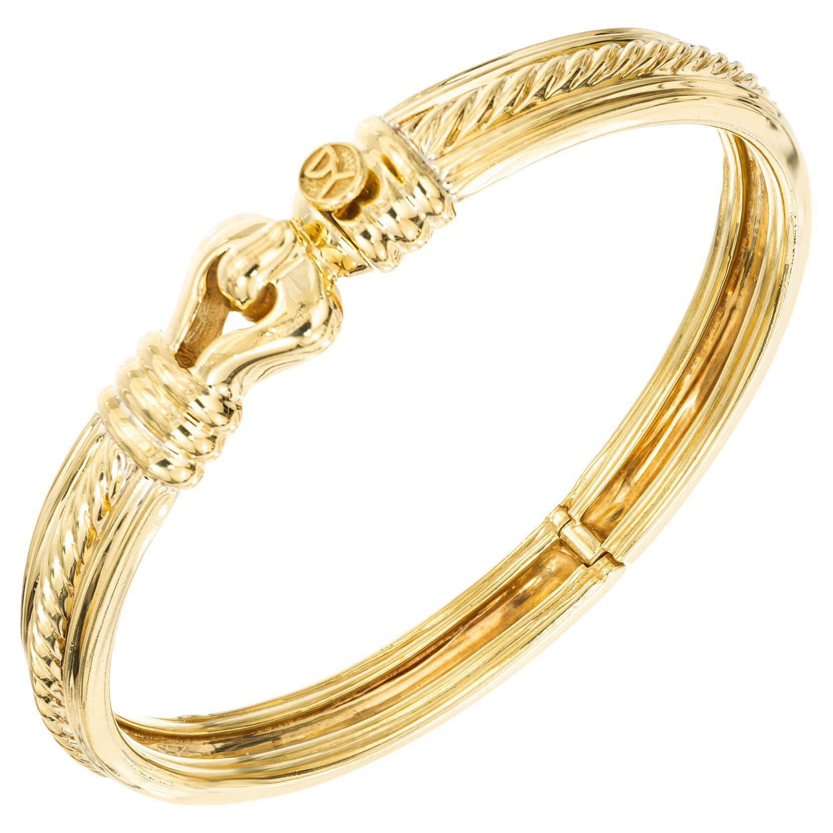 David Yurman Hinged Cable Gold Bangle Bracelet For Sale