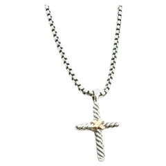 David Yurman Holy Cross Pendant with 17" Chain 14k Gold Sterling Silver Estate