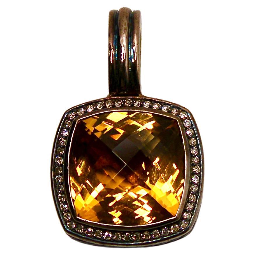 David Yurman Honey Citrine 
Sterling Silver Pendant With Diamonds For Sale