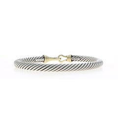 David Yurman Hook Buckle Cable Bangle Bracelet 6 1/2" - Sterling 925 Gold 14k
