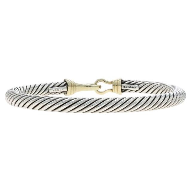 David Yurman Hook Buckle Cable Bangle Bracelet 6 1/2" - Sterling 925 Gold 14k