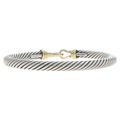 David Yurman Hook Buckle Cable Bangle Bracelet 6 1/2" - Sterling 925 Gold 14k