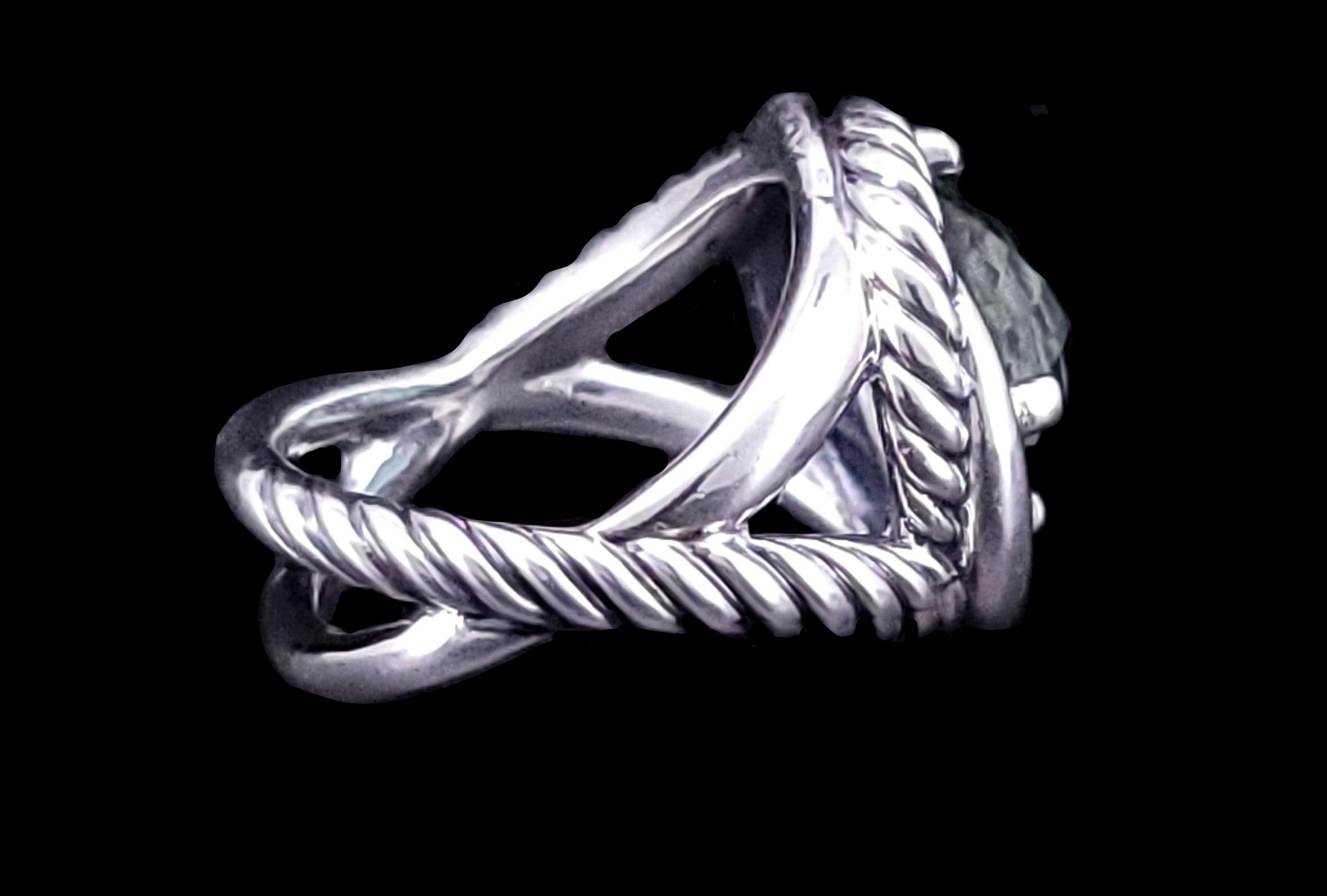 David Yurman  Infinity Prasiolite Ring Size 6.5 Sterling Silver In Excellent Condition For Sale In New York, NY