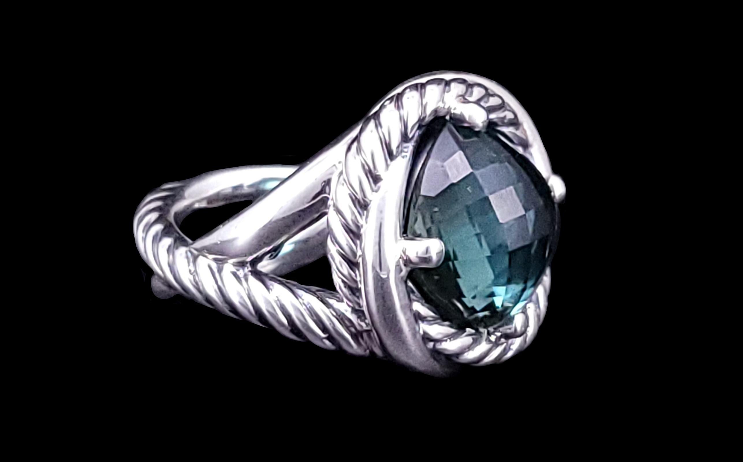 Women's David Yurman  Infinity Prasiolite Ring Size 6.5 Sterling Silver For Sale