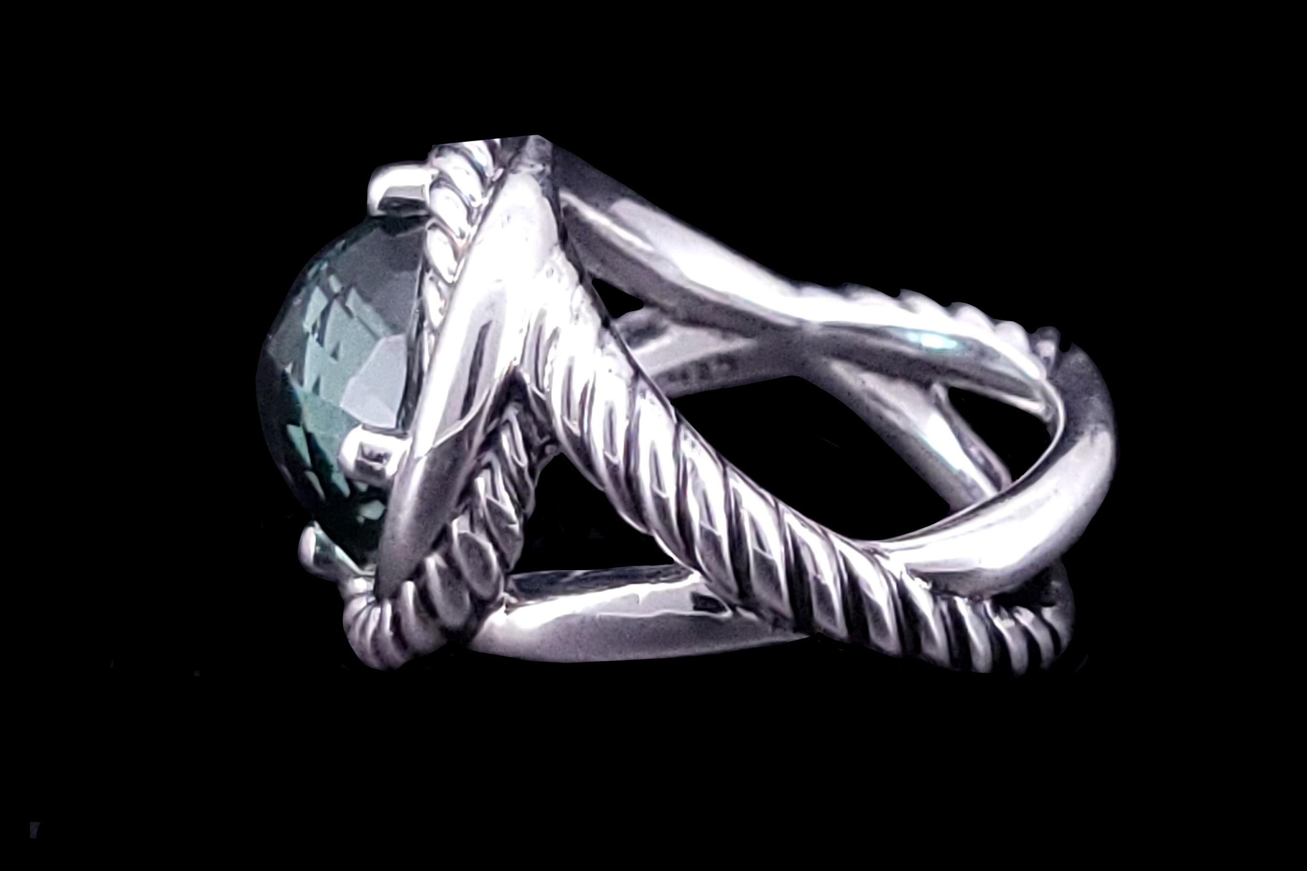 David Yurman  Infinity Prasiolite Ring Size 6.5 Sterling Silver For Sale 1