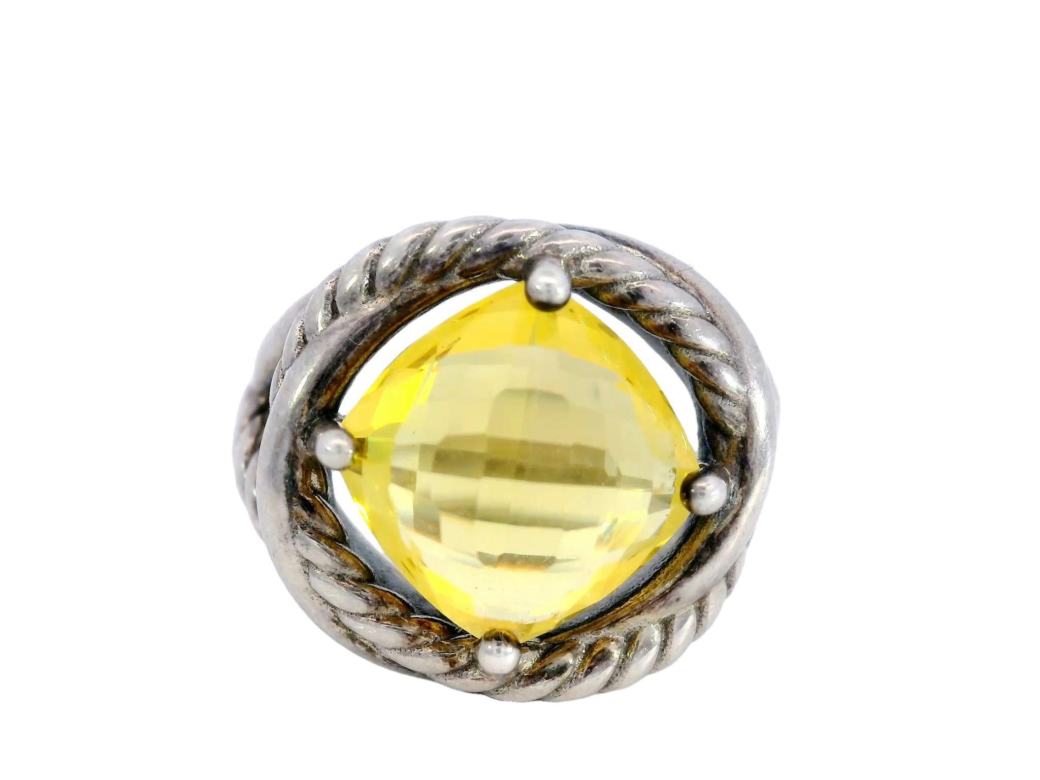 Modern David Yurman Infinity Ring with Lemon Citrine Made in Sterling Silver For Sale