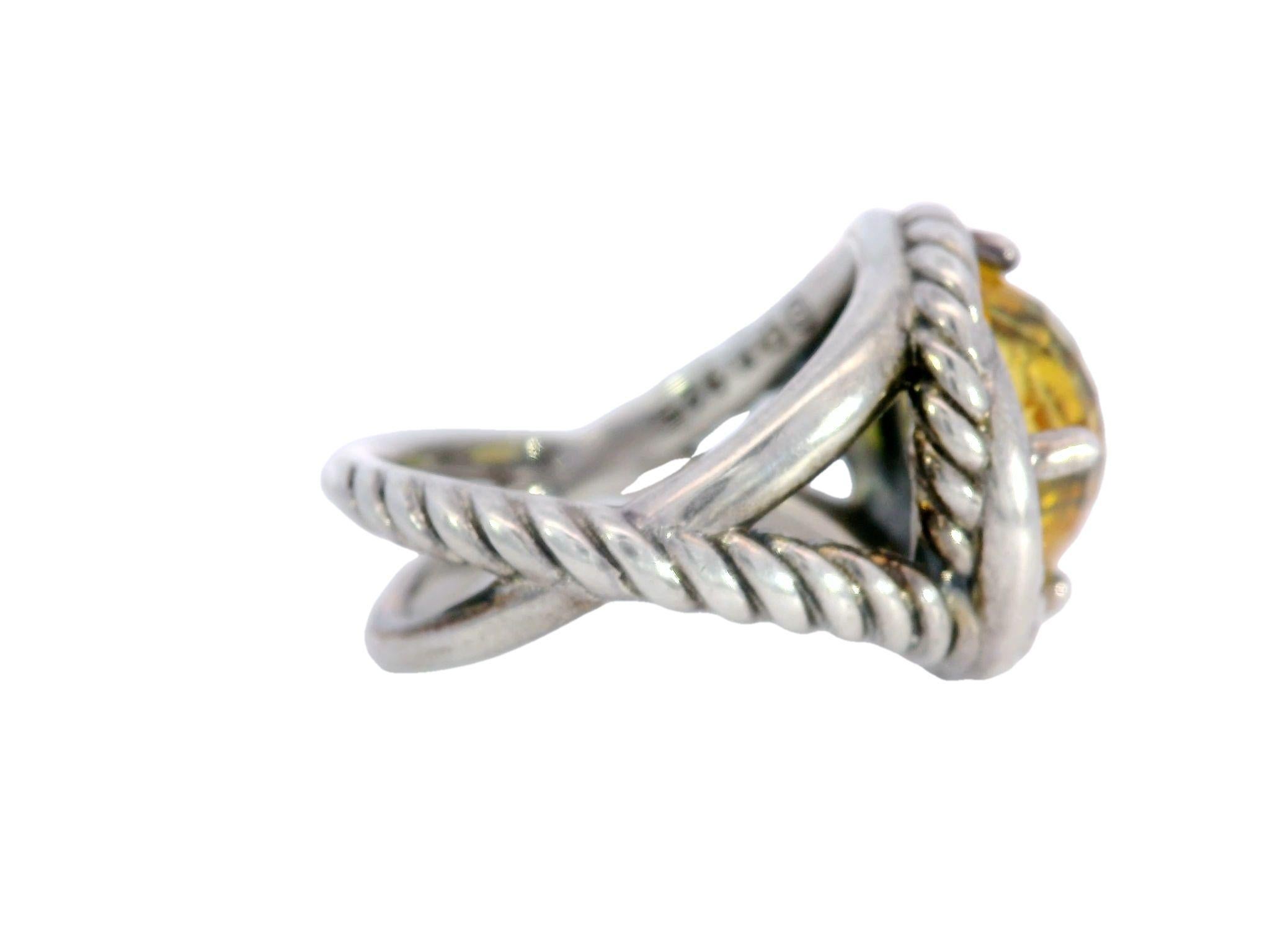 Cushion Cut David Yurman Infinity Ring with Lemon Citrine Made in Sterling Silver For Sale