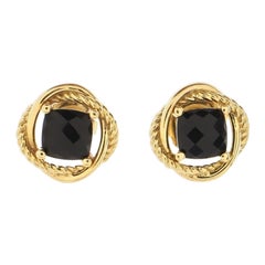 David Yurman Infinity Stud Earrings 18K Yellow Gold and Onyx