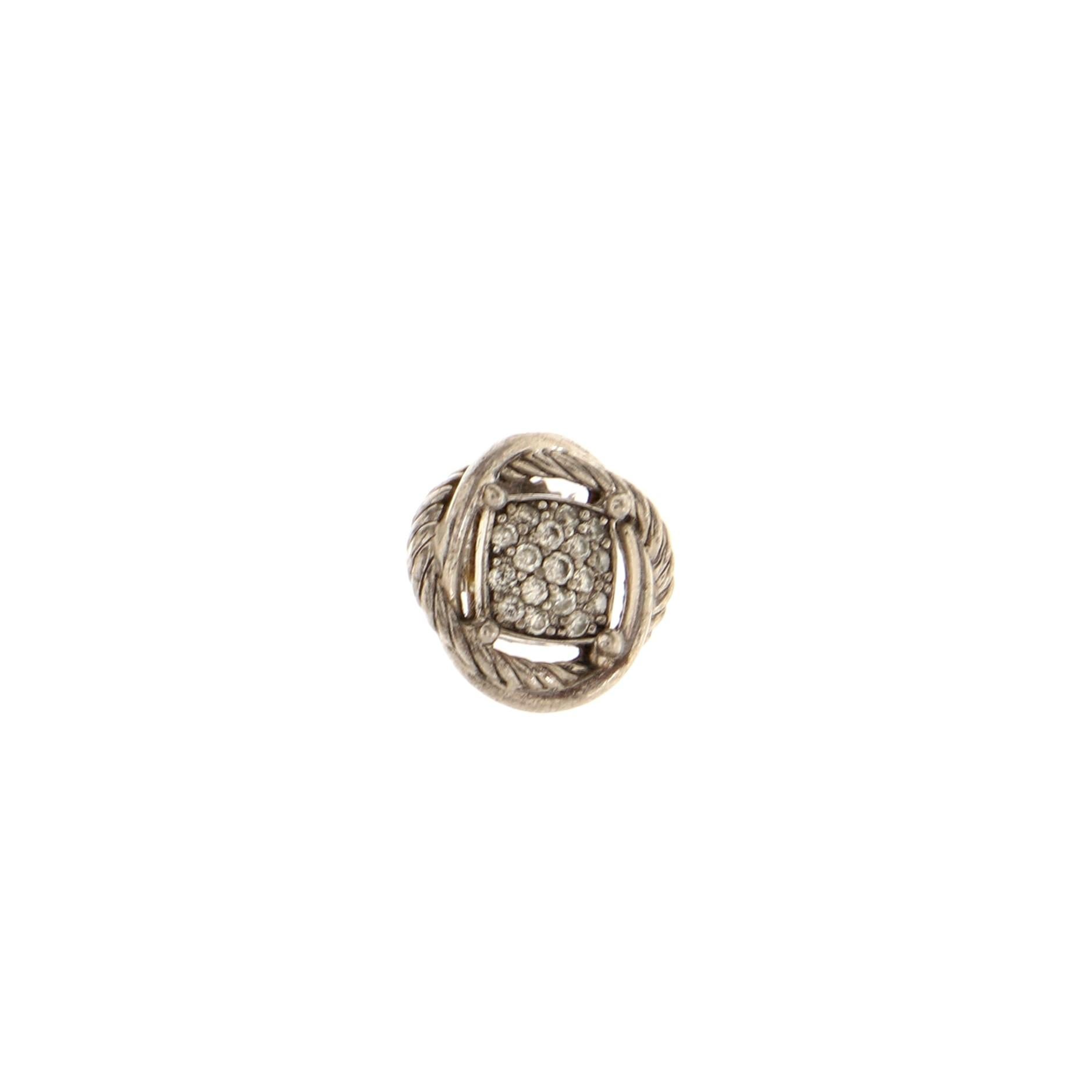 David Yurman Infinity Stud Earrings Sterling Silver and Pave Diamonds In Good Condition In New York, NY