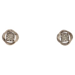 David Yurman Infinity Stud Earrings Sterling Silver and Pave Diamonds