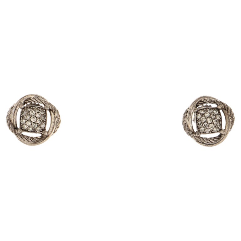 David Yurman Infinity Stud Earrings Sterling Silver and Pave Diamonds