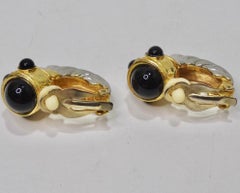 David Yurman Inspired Gold and Silver Tone Onyx Huggie Earrings