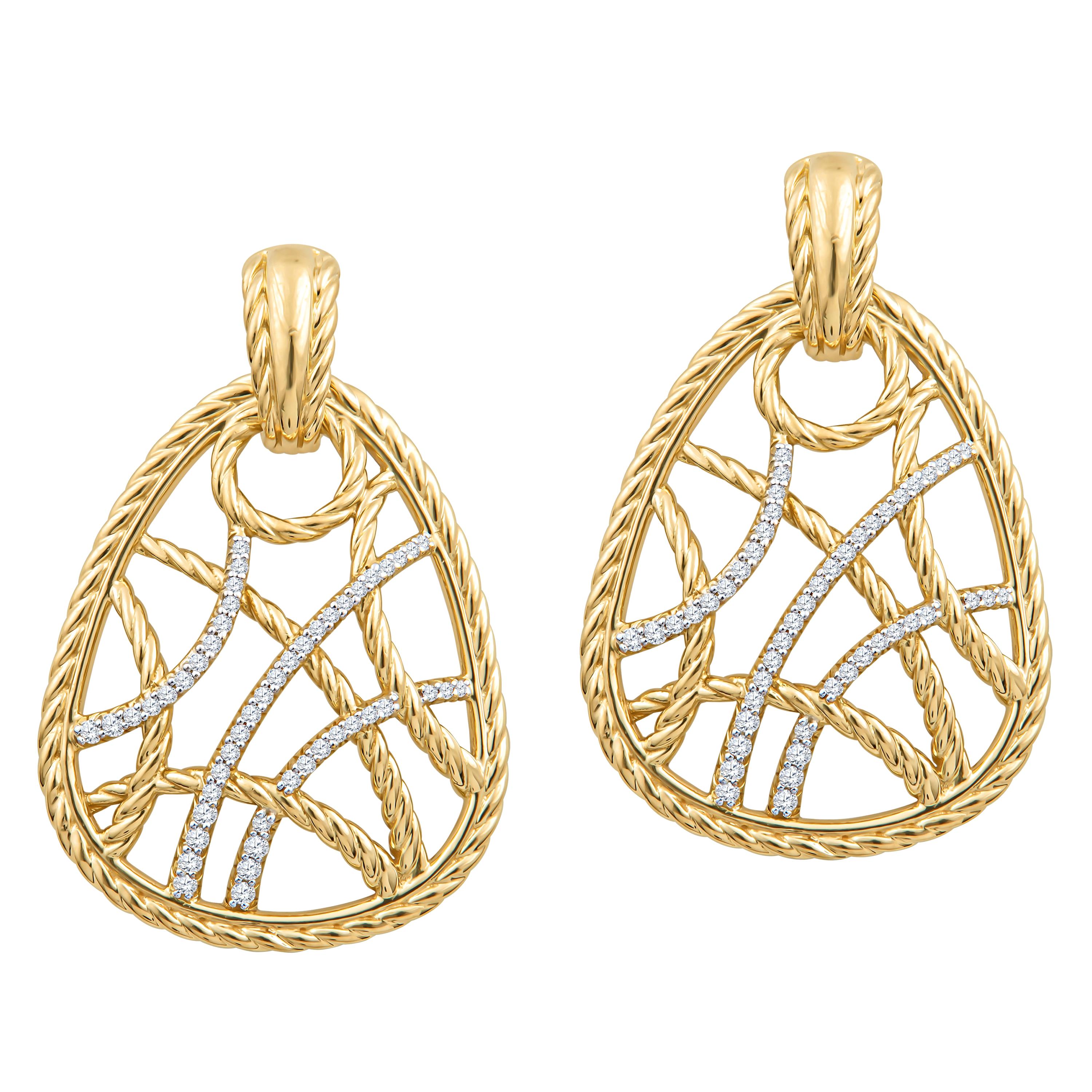 David Yurman Intricate 18 Karat Gold Dangle Earrings with 1.00ct Round Diamonds