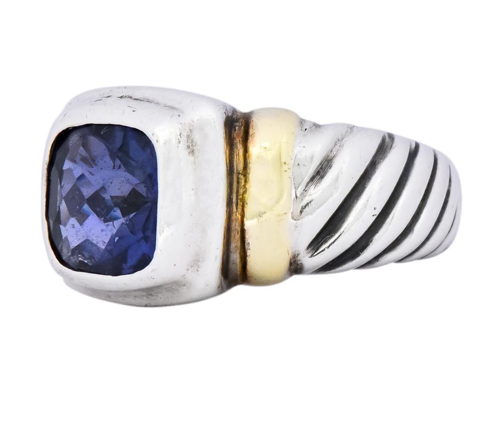 David Yurman Iolite Sterling Silver 14 Karat Gold Noblesse Ring In Excellent Condition In Philadelphia, PA