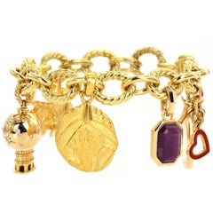 David Yurman Italian Diamond Ruby 18K Yellow Gold Link Charm Bracelet