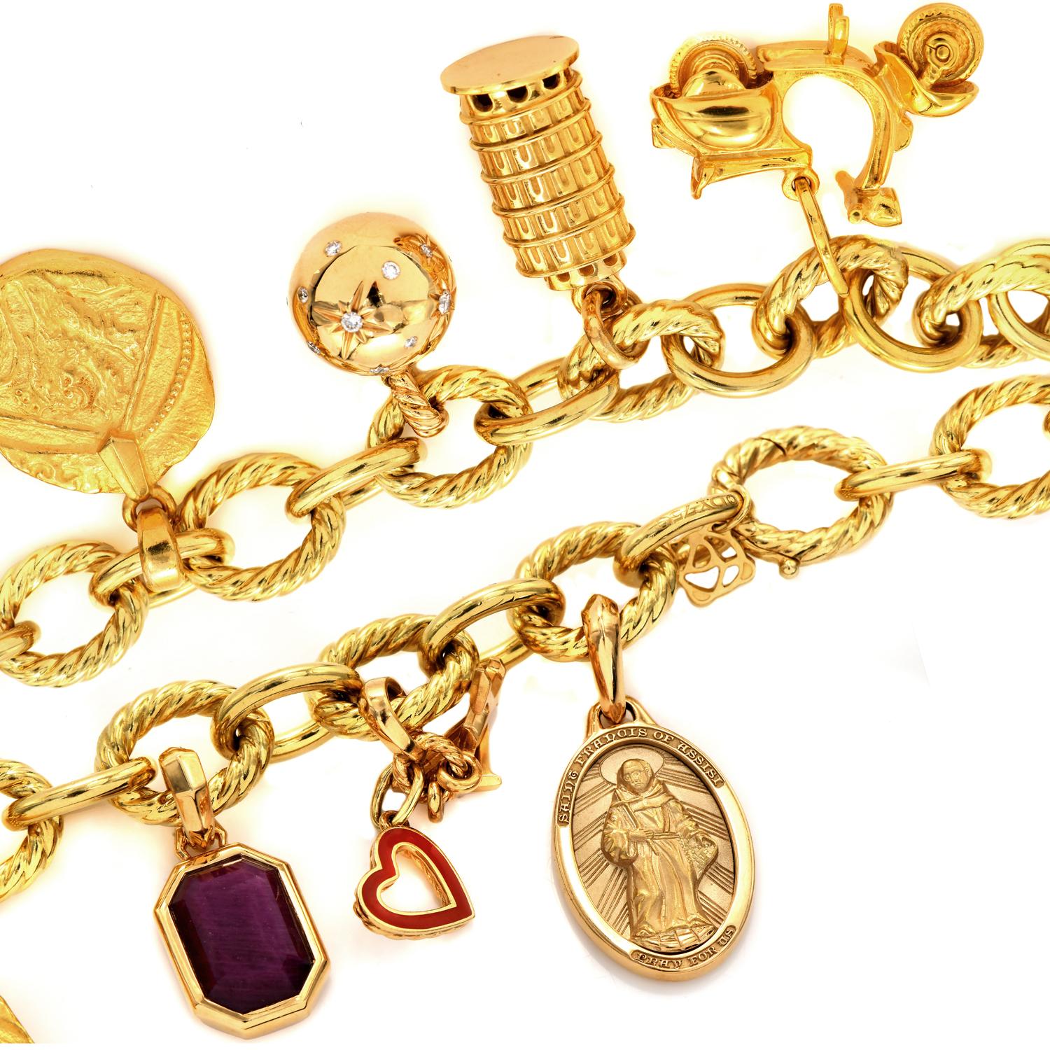 Gliederanhänger-Armband aus 18 Karat Gelbgold mit italienischem Diamanten und Rubin von David Yurman im Zustand „Hervorragend“ im Angebot in Miami, FL