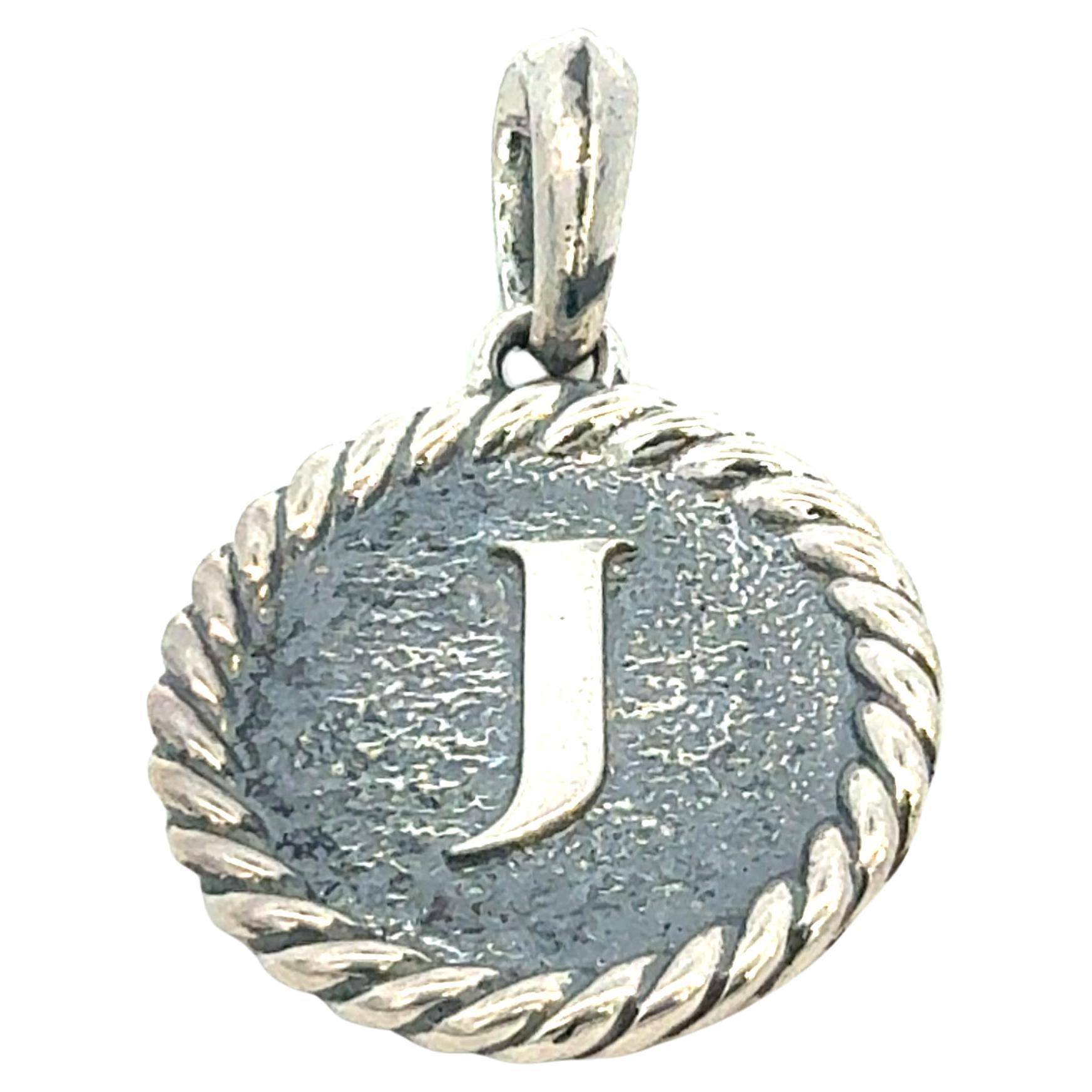 David Yurman J Initial Amulet Pendant Sterling Silver Estate
