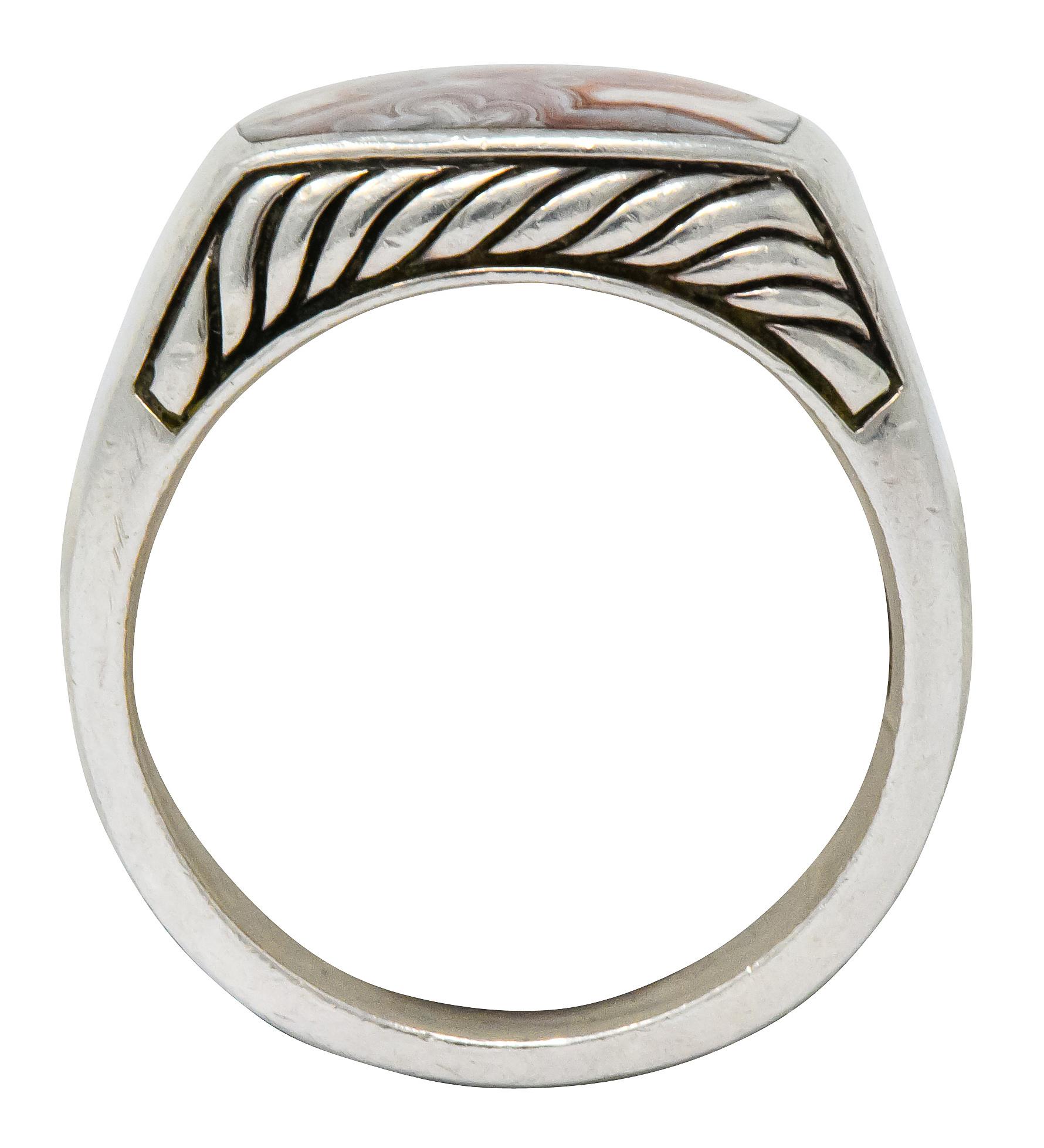 David Yurman Jasper Ring Sterling Silver Men's Exotic Stone Ring In Excellent Condition In Philadelphia, PA