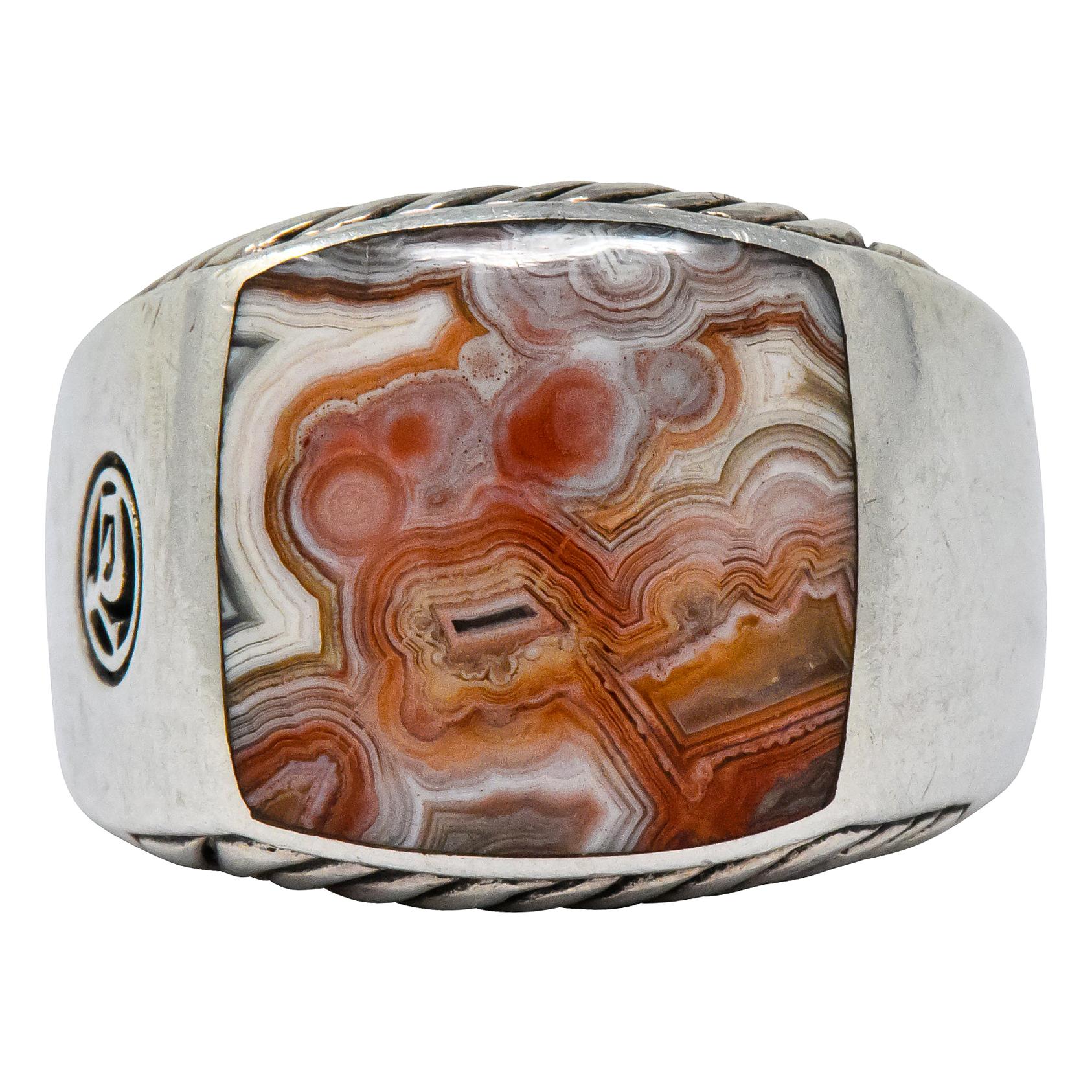 David Yurman Jasper Ring Sterling Silver Men's Exotic Stone Ring