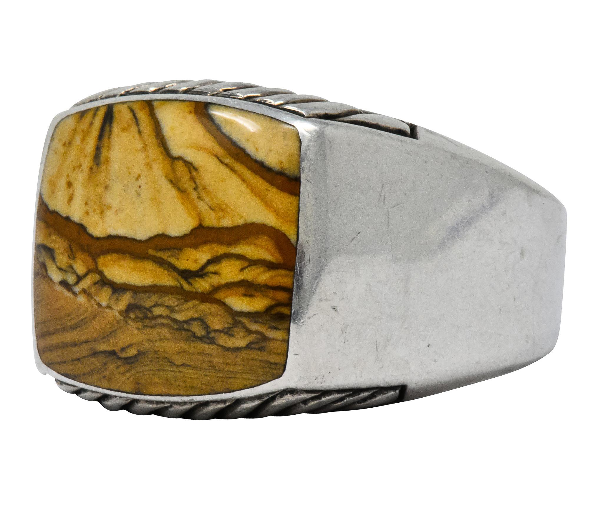 Contemporary David Yurman Jasper Sterling Silver Men's Exotic Stone Ring