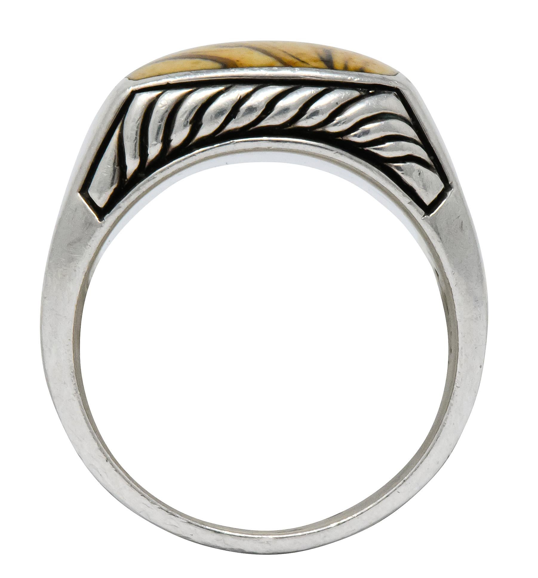 David Yurman Jasper Sterling Silver Men's Exotic Stone Ring In Excellent Condition In Philadelphia, PA
