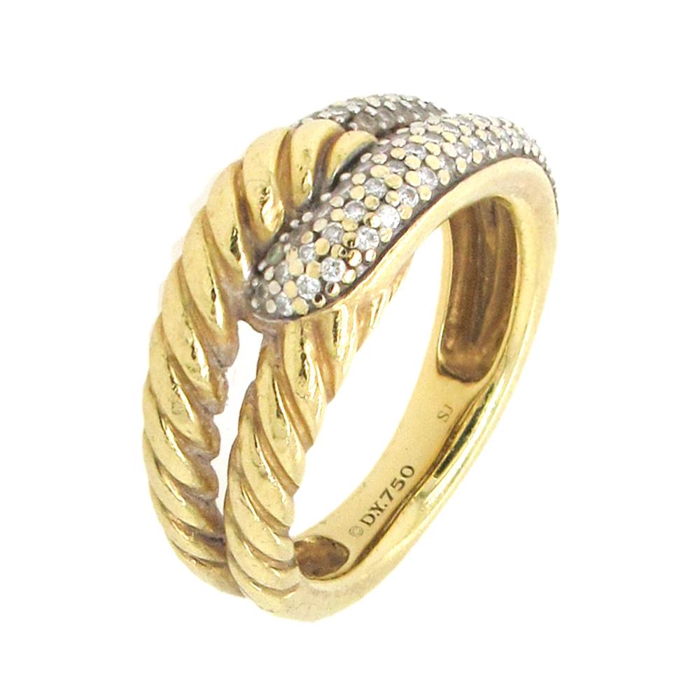 David Yurman 18K yellow gold and diamond Labyrinth ring from a private estate sets diamonds asymmetrically in the stirrup-style double twisted 18K gold cable wrap.  From a private estate, size 5.
