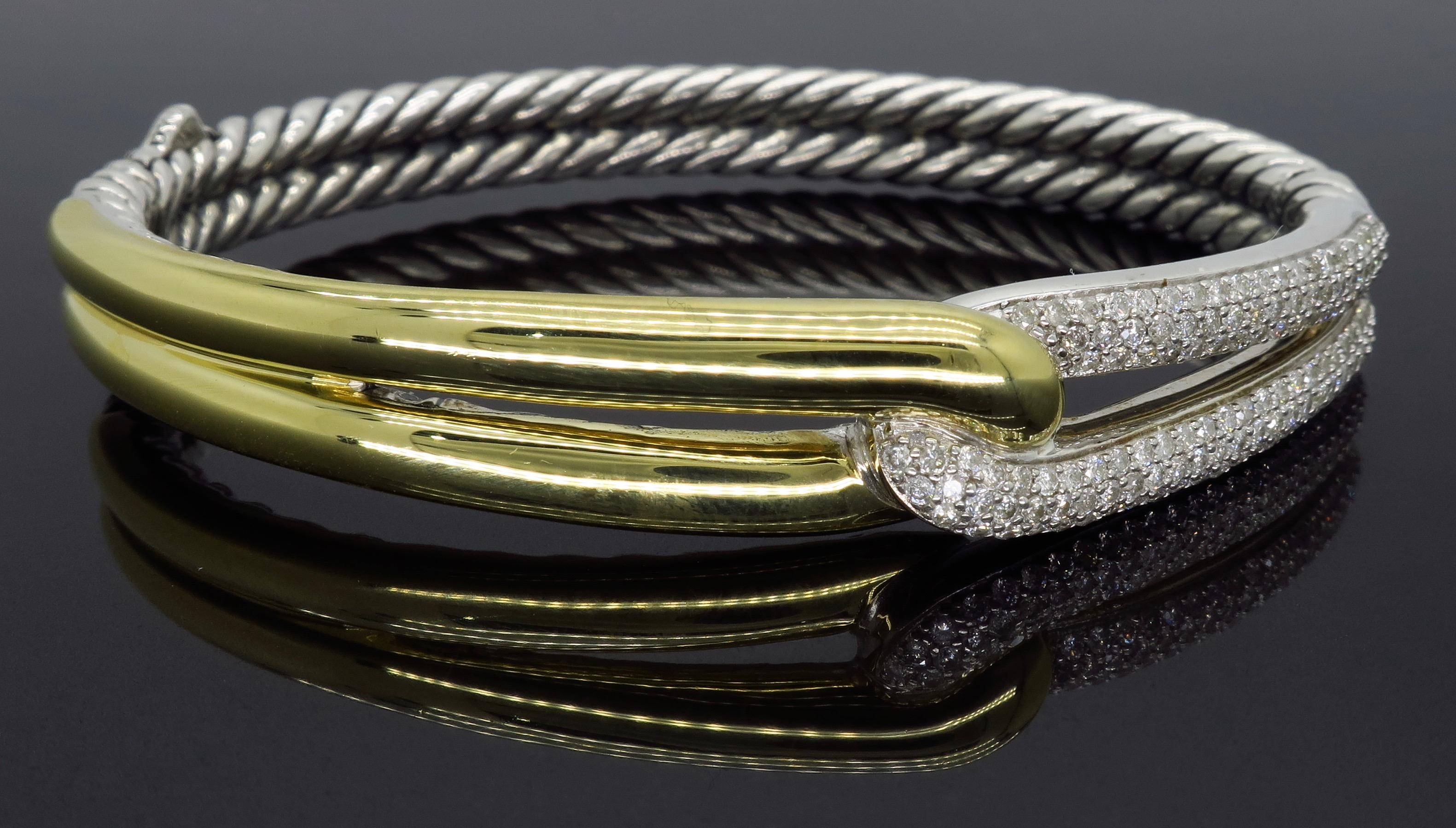 Women's or Men's David Yurman Labyrinth Single Loop 18 Karat Gold Diamond Bracelet