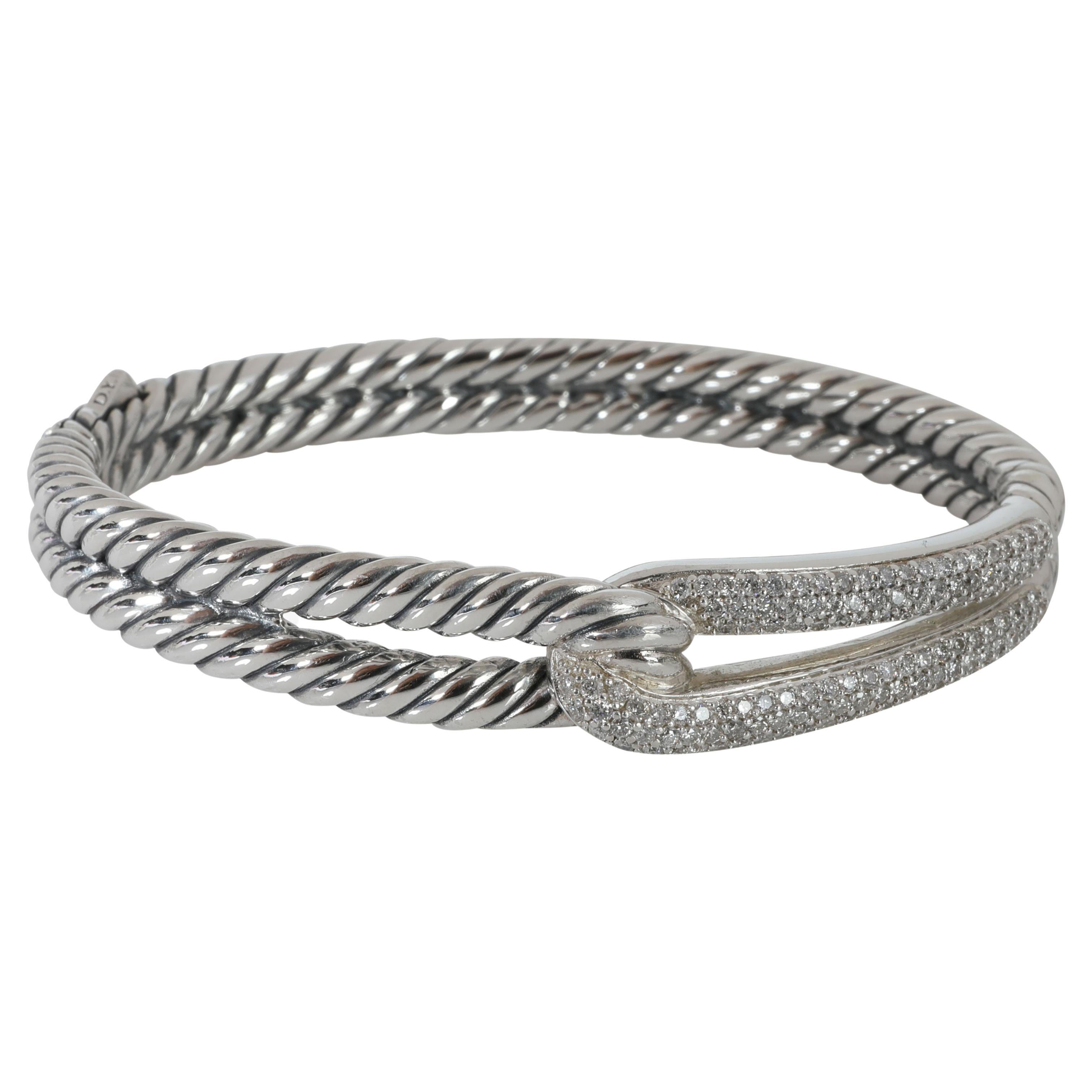 David Yurman Labyrinth Single Loop Diamond Bracelet in Sterling Silver 0.79 Ctw For Sale