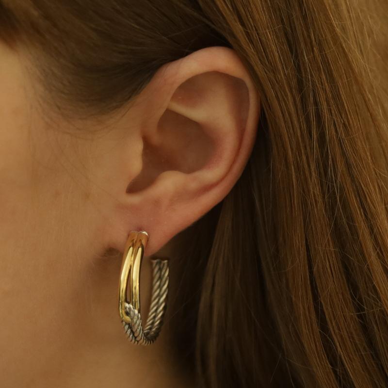 David Yurman, créoles Labyrinthe, boucles d'oreilles en forme de boucle unique en argent 925 et or 18 carats Pour femmes en vente