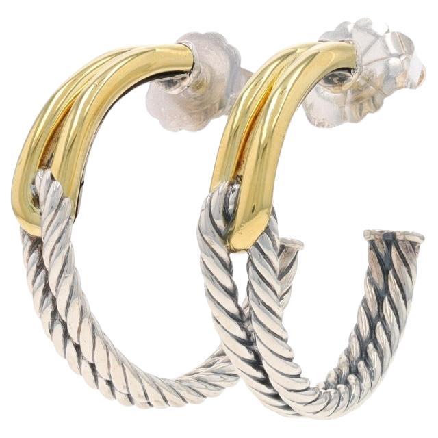David Yurman Labyrinth Single Loop Hoop Earrings Silver 925 Gold 18k Half-Hoop