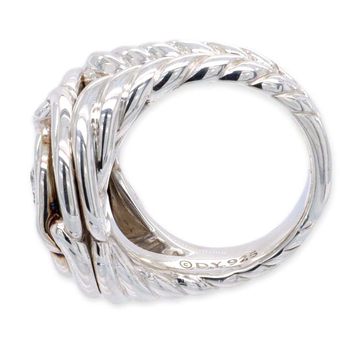 Contemporary David Yurman Labyrinth Sterling Silver 1.00 Ct. Pave Diamond Ring For Sale