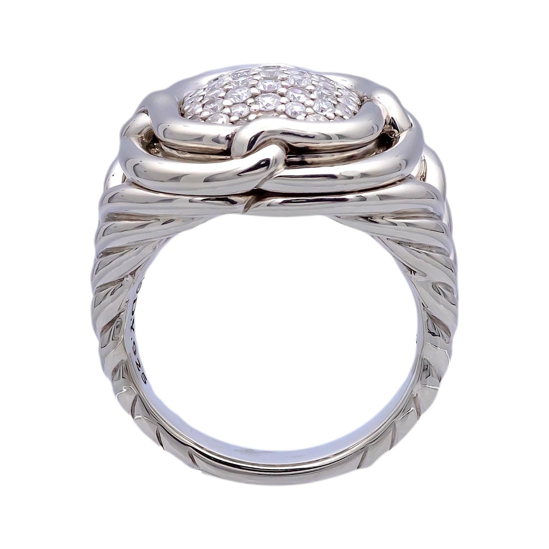 David Yurman Labyrinth Sterling Silver 1.00 Ct. Pave Diamond Ring In Good Condition For Sale In New York, NY