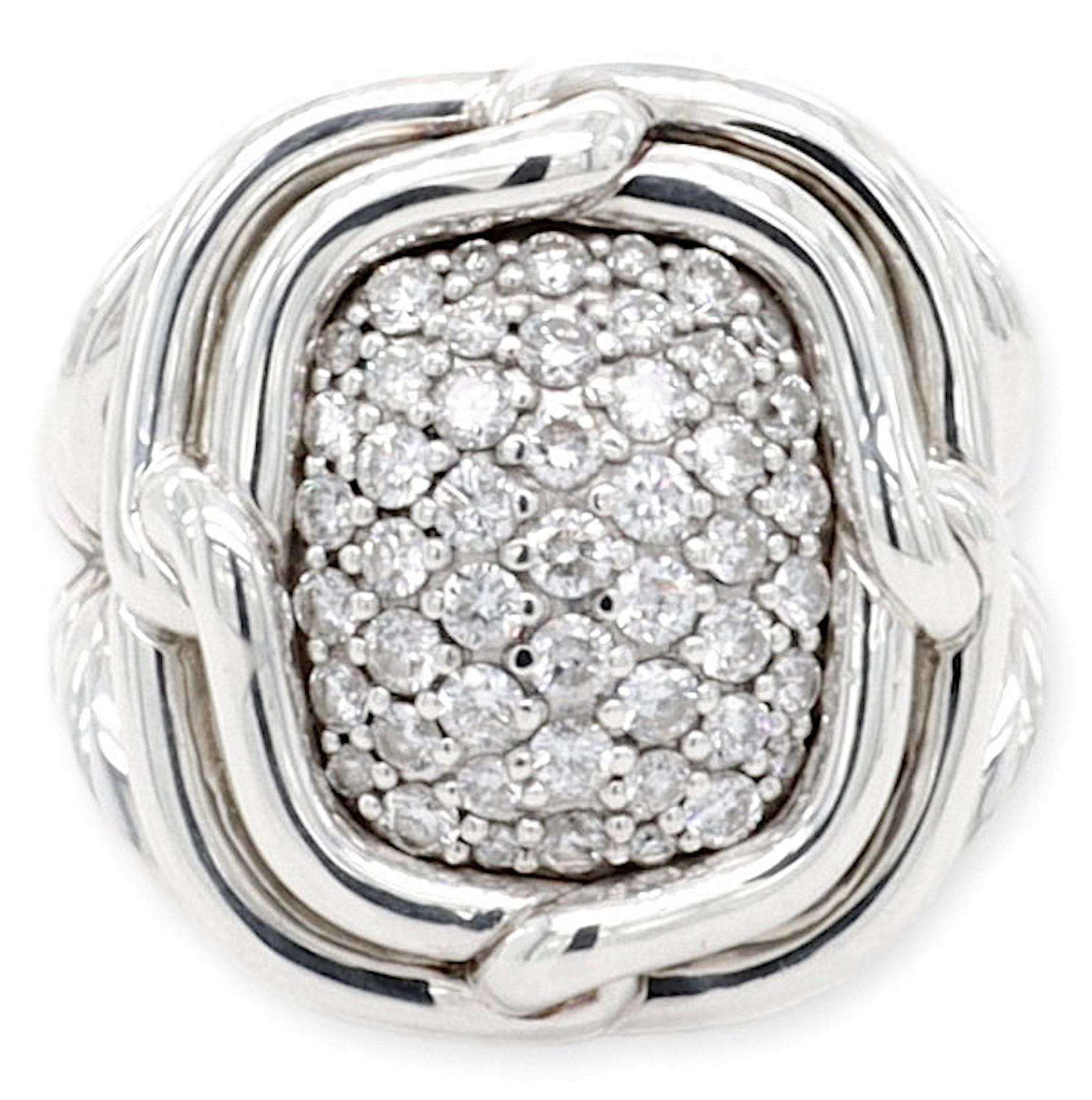 David Yurman Labyrinth Sterling Silver 1.00 Ct. Pave Diamond Ring In Good Condition For Sale In New York, NY
