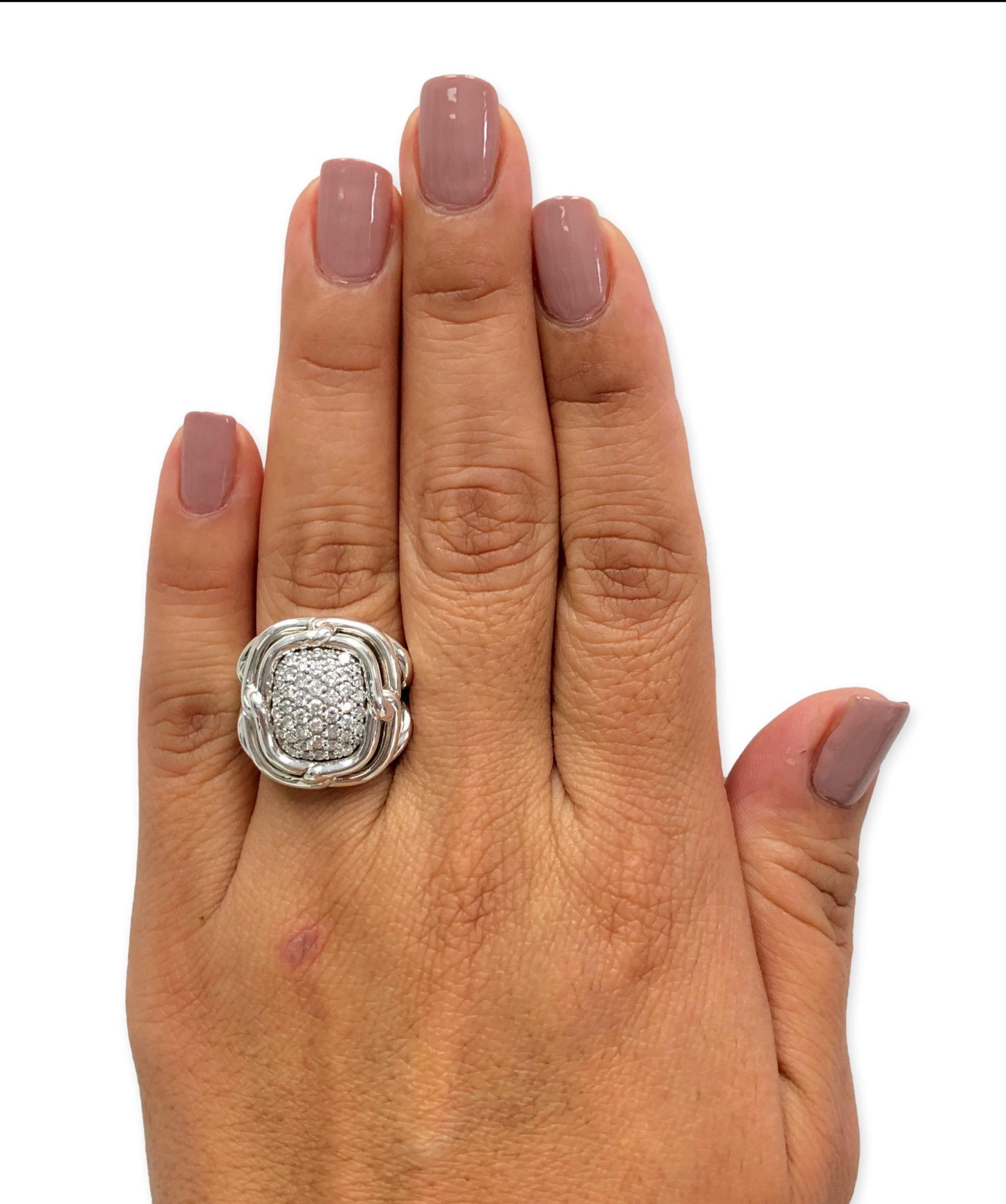 Women's or Men's David Yurman Labyrinth Sterling Silver 1.00 Ct. Pave Diamond Ring For Sale