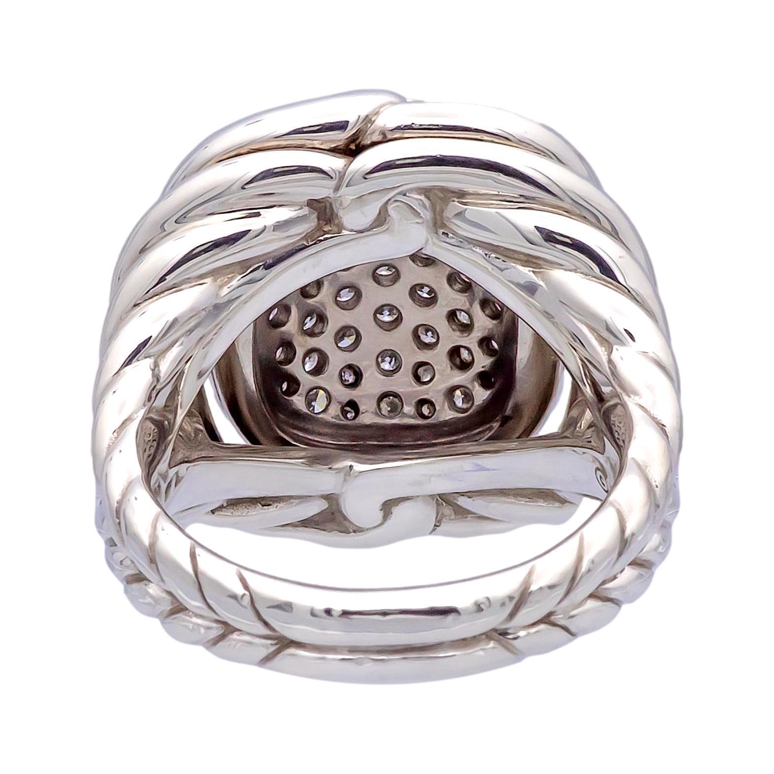 Contemporary David Yurman Labyrinth Sterling Silver 1.00 Ct. Pave Diamond Ring For Sale