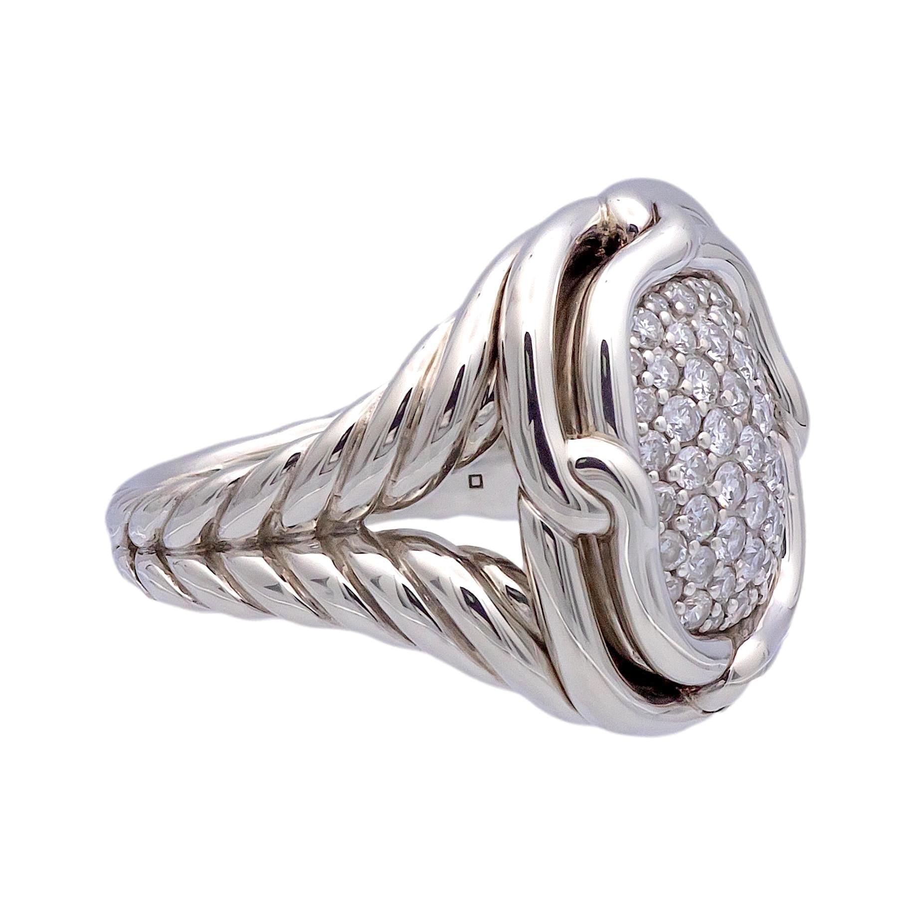 Round Cut David Yurman Labyrinth Sterling Silver 1.00 Ct. Pave Diamond Ring For Sale