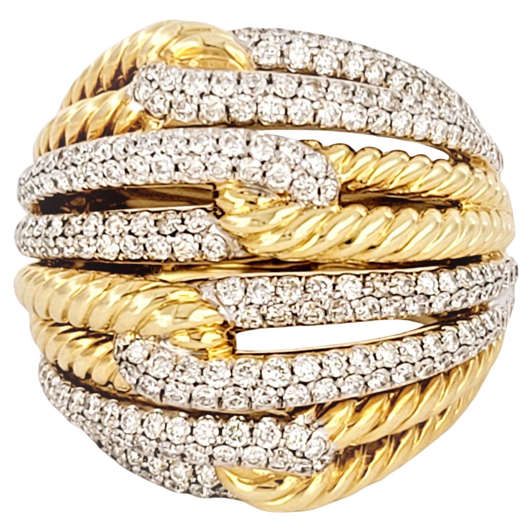 David Yurman Labyrinth  Four Row  Diamond Ring Yellow Gold