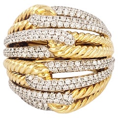 David Yurman Labyrinth  Four Row  Diamond Ring Yellow Gold