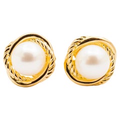 David Yurman Ladies 18K Yellow Gold Crossover Infinity Pearl Stud Earrings