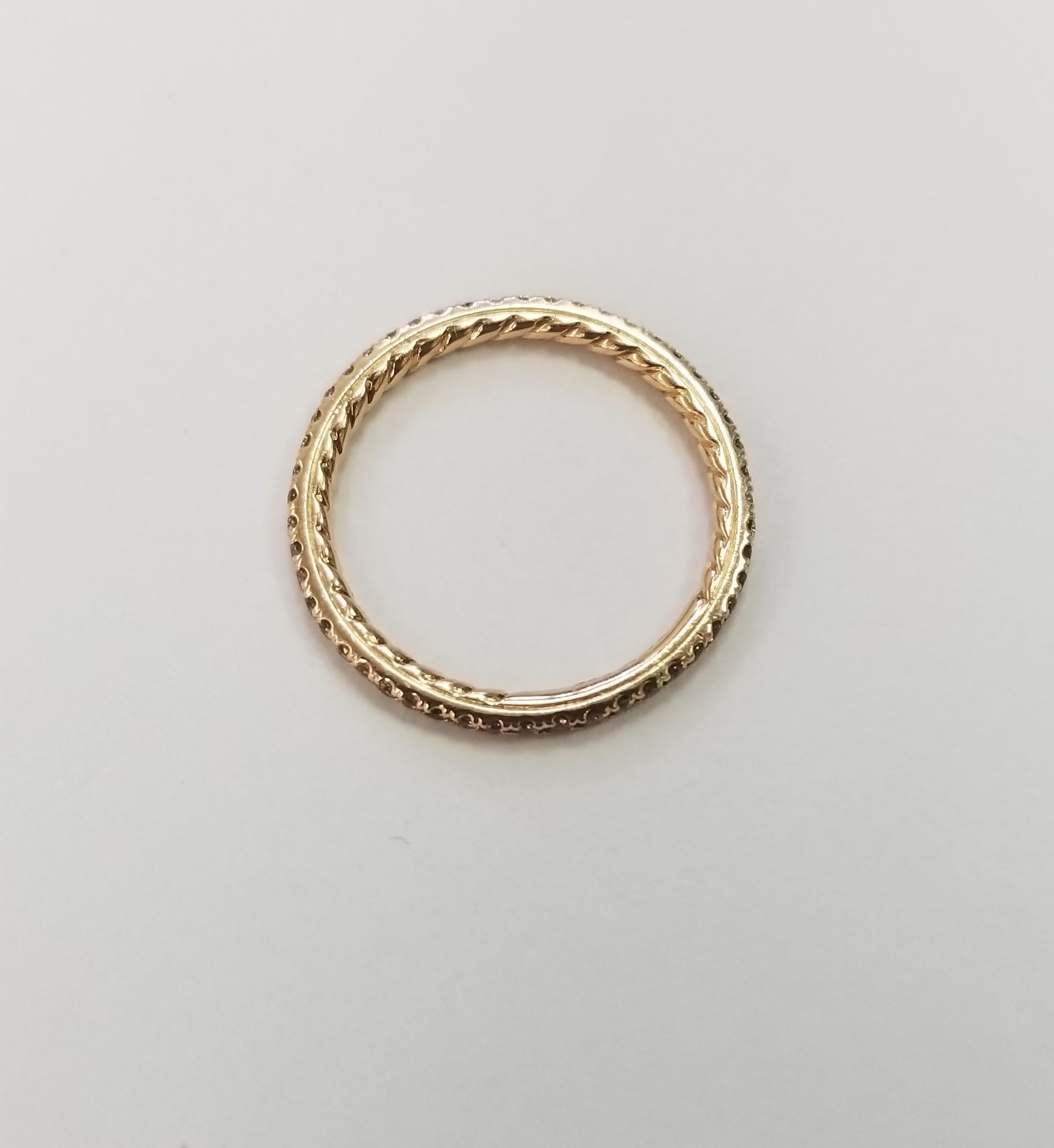 Lady's DAVID YURMAN made polished 18K Rose gold, diamond contemporary-style wedding band with a half-round shank. Engraved with 
