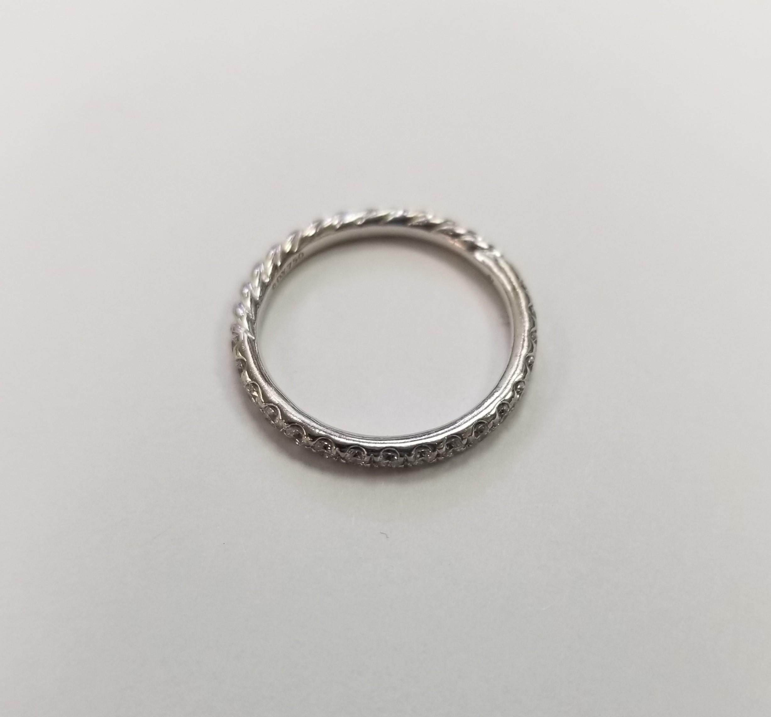Lady's DAVID YURMAN made polished 18K white gold, diamond contemporary-style wedding band with a half-round shank. Engraved with 