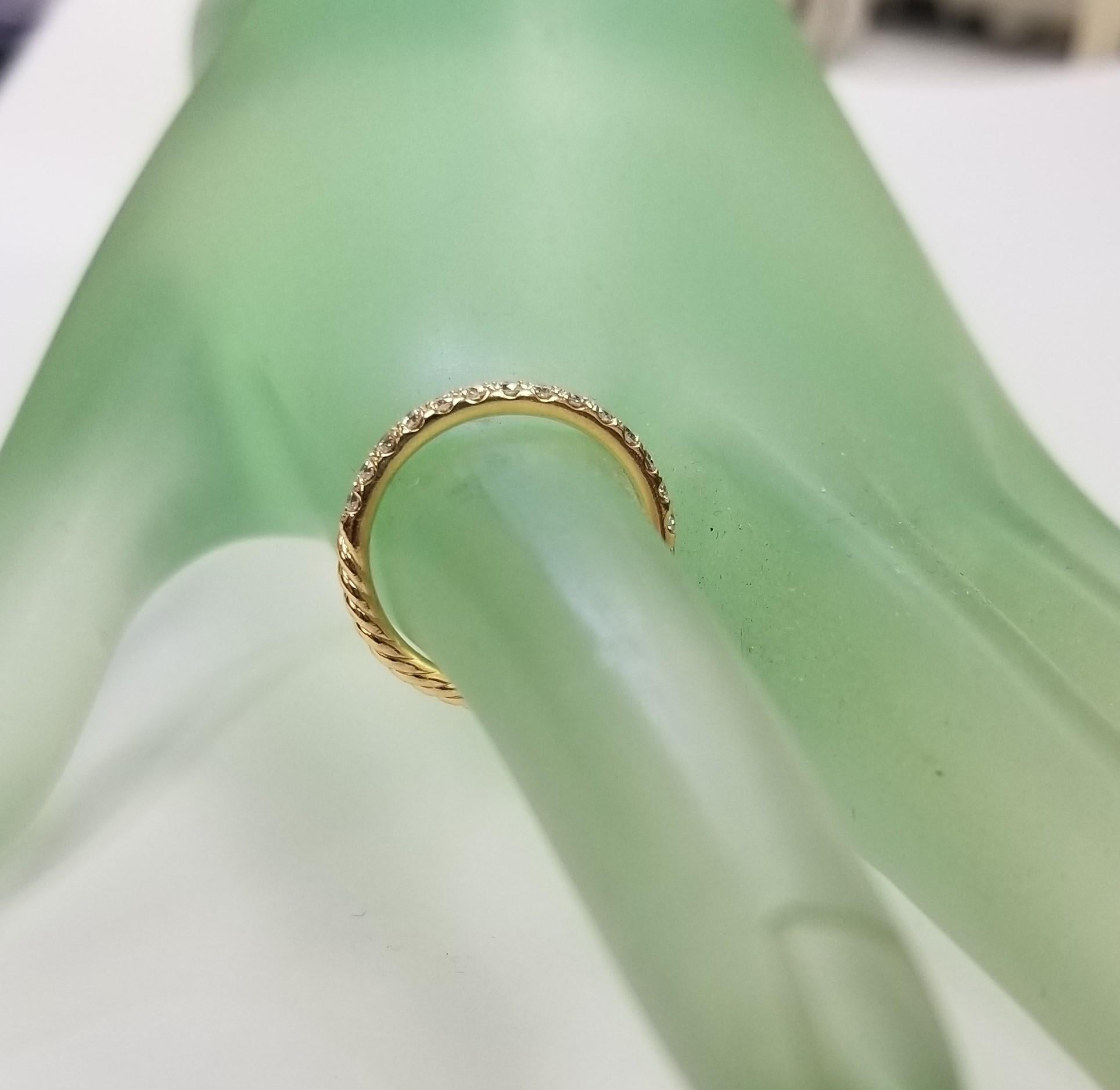 Round Cut David Yurman Ladies Eden Partway 18K Yellow Gold Pave Diamond Wedding Band For Sale