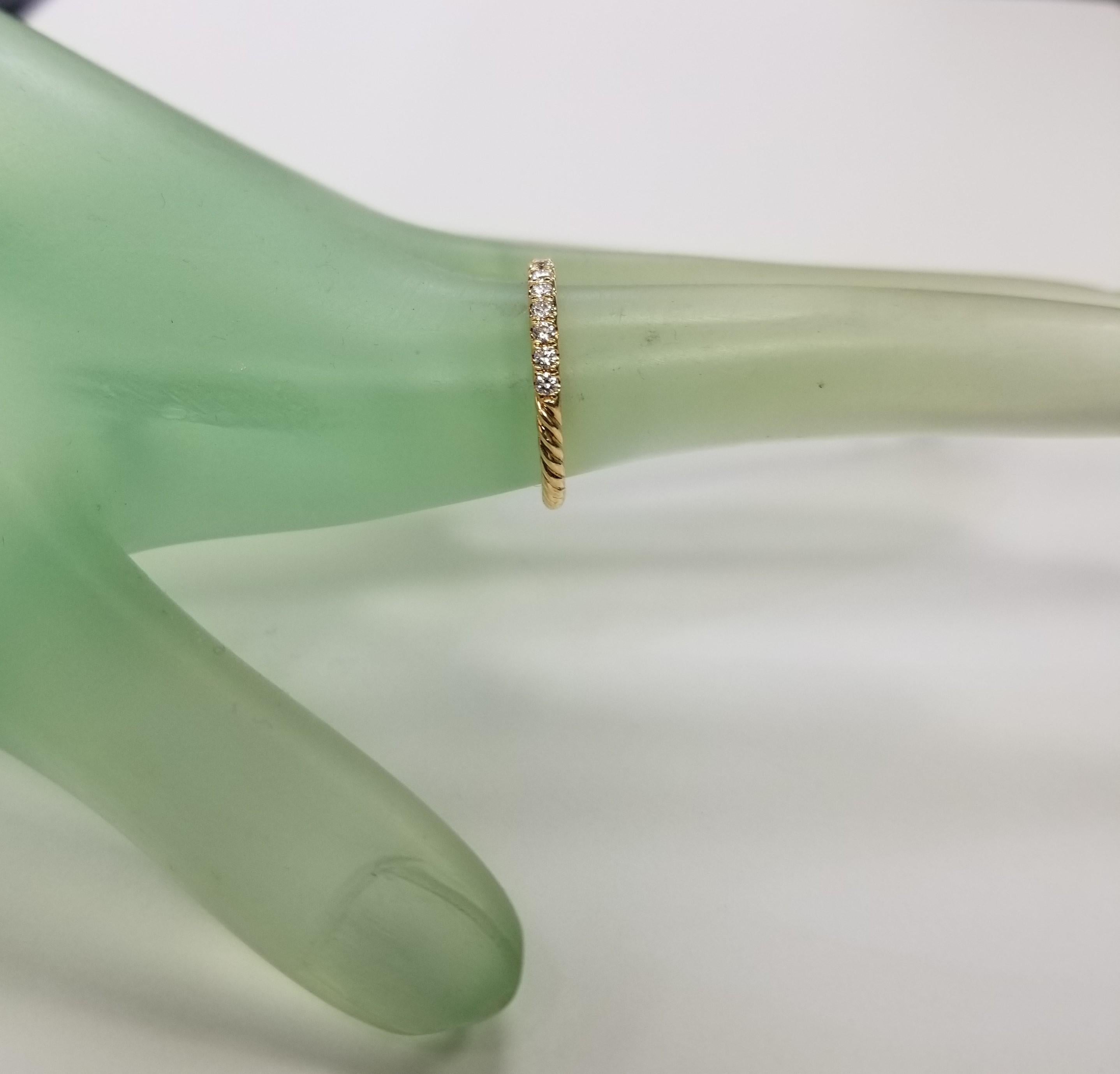 David Yurman Ladies Eden Partway 18K Yellow Gold Pave Diamond Wedding Band In Excellent Condition For Sale In Los Angeles, CA
