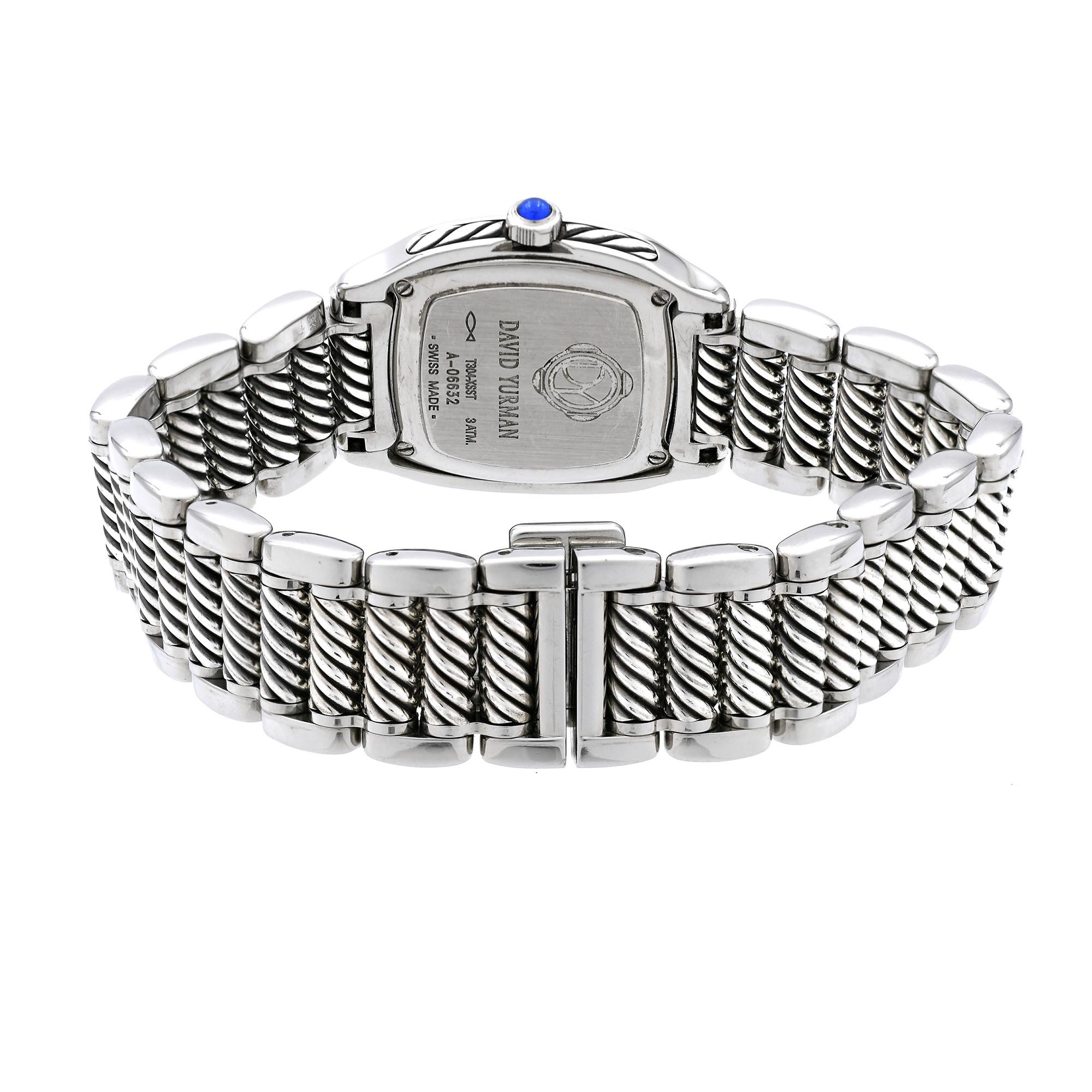 David Yurman Ladies Stainless Steel Diamond Sapphire Thoroughbred Wristwatch In Good Condition In Stamford, CT